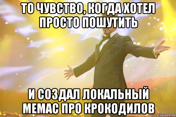 то чувство, когда хотел просто пошутить и создал локальный мемас про крокодилов, Мем Тони Старк (Роберт Дауни младший)