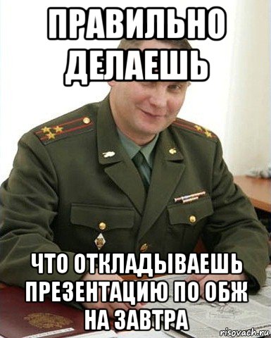 правильно делаешь что откладываешь презентацию по обж на завтра, Мем Военком (полковник)