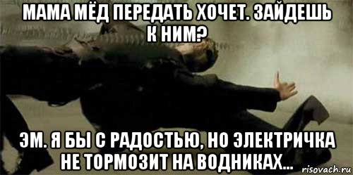 мама мёд передать хочет. зайдешь к ним? эм. я бы с радостью, но электричка не тормозит на водниках..., Мем выкрутился