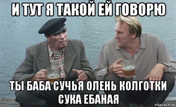 и тут я такой ей говорю ты баба сучья олень колготки сука ебаная, Мем арни