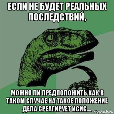 если не будет реальных последствий, можно ли предположить как в таком случае на такое положение дела среагирует исис...., Мем Филосораптор