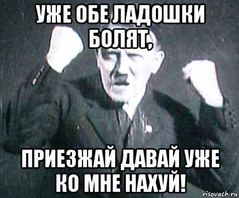 уже обе ладошки болят, приезжай давай уже ко мне нахуй!, Мем ГИТЛЕр