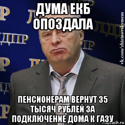 дума екб опоздала пенсионерам вернут 35 тысяч рублей за подключение дома к газу, Мем Хватит это терпеть (Жириновский)