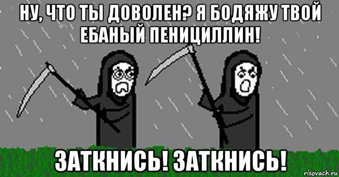ну, что ты доволен? я бодяжу твой ебаный пенициллин! заткнись! заткнись!