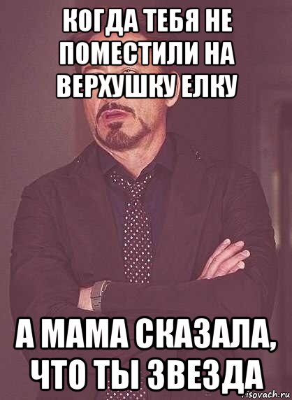 когда тебя не поместили на верхушку елку а мама сказала, что ты звезда, Мем  Мое выражение лица (вертик)