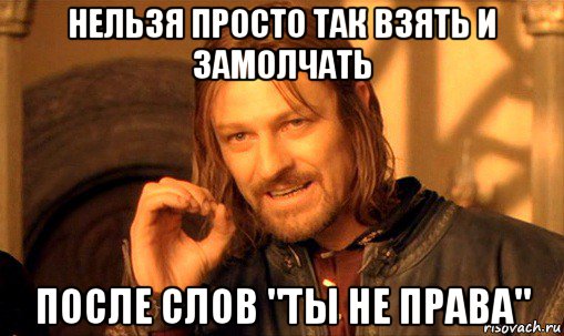 нельзя просто так взять и замолчать после слов "ты не права", Мем Нельзя просто так взять и (Боромир мем)