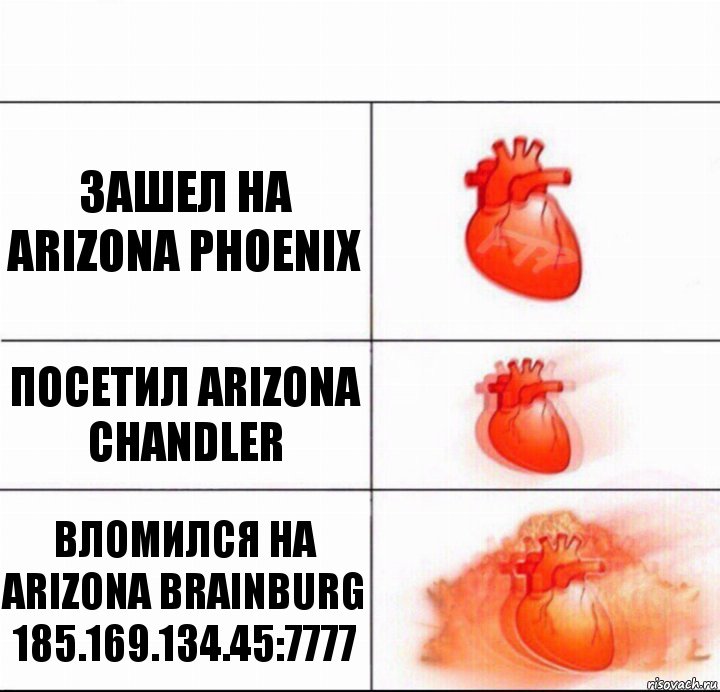 Зашел на Arizona Phoenix Посетил Arizona Chandler Вломился на Arizona Brainburg
185.169.134.45:7777