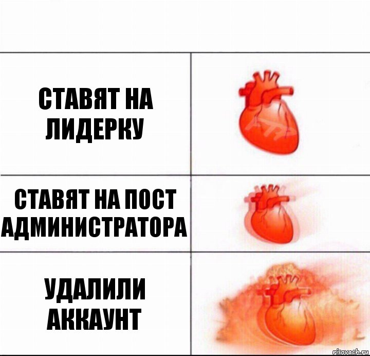 Ставят на лидерку Ставят на пост администратора Удалили аккаунт, Комикс  Расширяюшее сердце