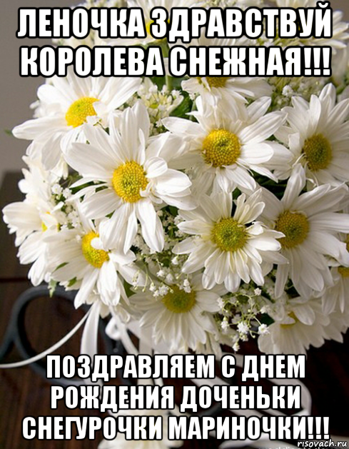 леночка здравствуй королева снежная!!! поздравляем с днем рождения доченьки снегурочки мариночки!!!, Мем Ромашки на День рождения