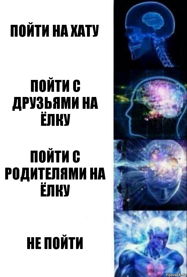 Пойти на хату Пойти с друзьями на ёлку Пойти с родителями на ёлку Не пойти, Комикс  Сверхразум