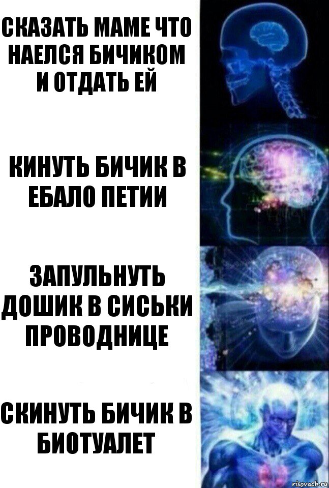 Сказать маме что наелся бичиком и отдать ей Кинуть бичик в ебало Петии Запульнуть дошик в сиськи проводнице Скинуть бичик в биотуалет, Комикс  Сверхразум