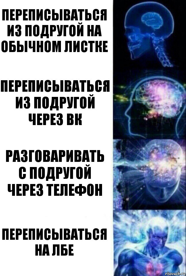 Переписываться из подругой на обычном листке Переписываться из подругой через вк Разговаривать с подругой через телефон Переписываться на лбе, Комикс  Сверхразум