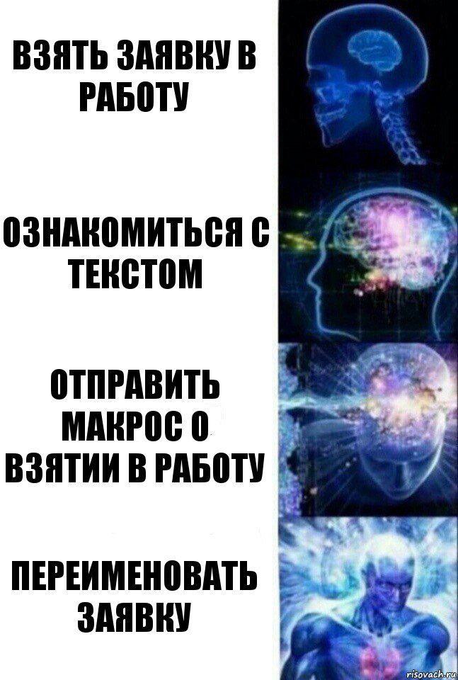 взять заявку в работу ознакомиться с текстом отправить макрос о взятии в работу переименовать заявку, Комикс  Сверхразум