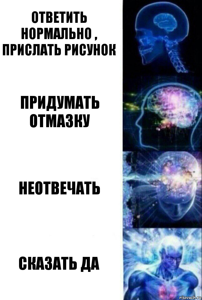 Ответить нормально , прислать рисунок Придумать отмазку Неотвечать Сказать ДА, Комикс  Сверхразум