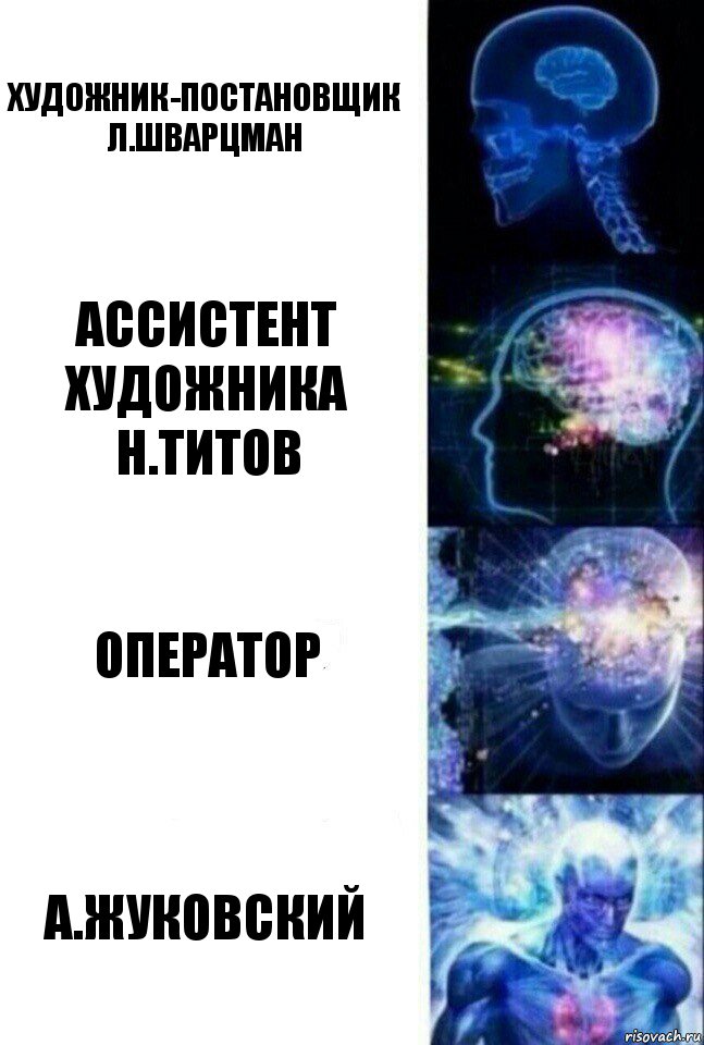 художник-постановщик
л.шварцман ассистент художника
н.титов оператор а.жуковский, Комикс  Сверхразум