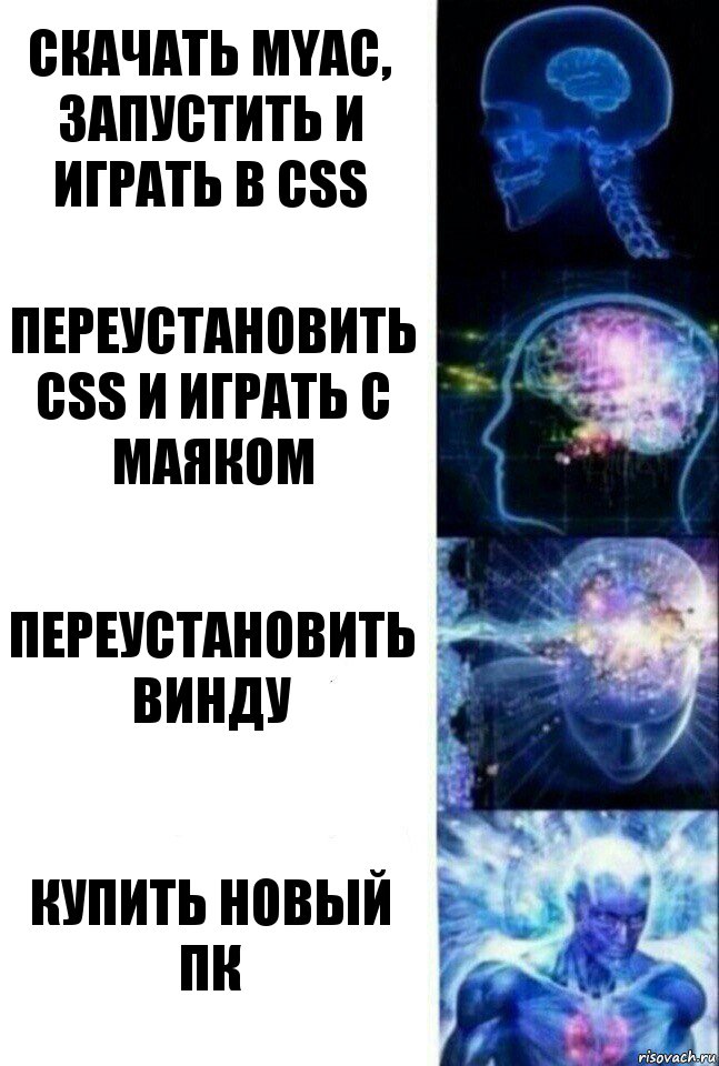 скачать Myac, запустить и играть в css переустановить css и играть с маяком переустановить винду купить новый пк, Комикс  Сверхразум