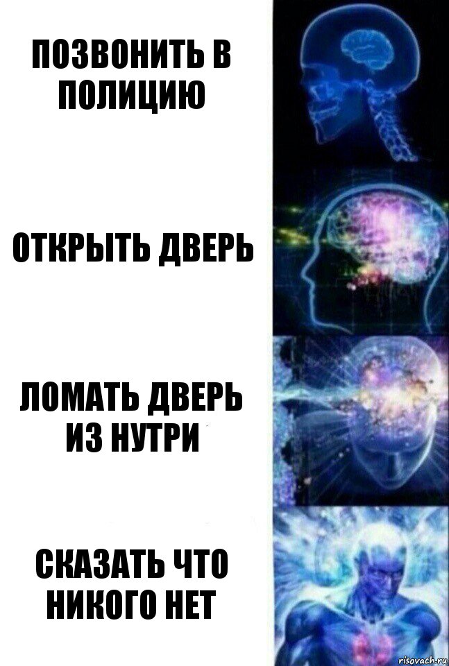 Позвонить в полицию Открыть дверь Ломать дверь из нутри Сказать что никого нет, Комикс  Сверхразум