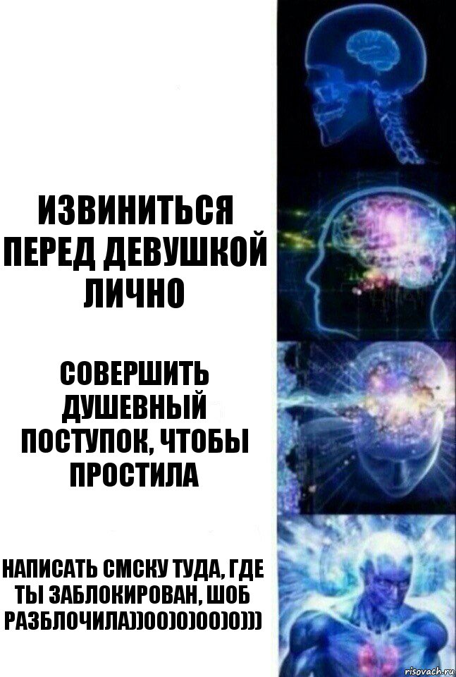  Извиниться перед девушкой лично Совершить душевный поступок, чтобы простила Написать смску туда, где ты заблокирован, шоб разблочила))00)0)00)0))), Комикс  Сверхразум