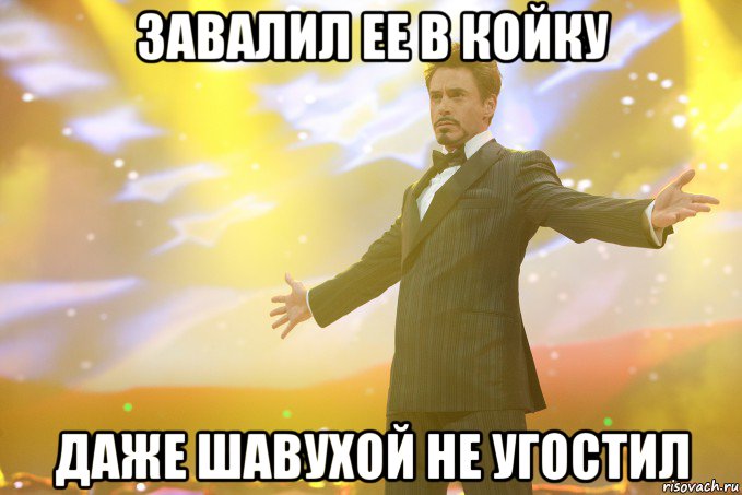 завалил ее в койку даже шавухой не угостил, Мем Тони Старк (Роберт Дауни младший)