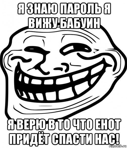 я знаю пароль я вижу бабуин я верю в то что енот придёт спасти нас!, Мем Троллфейс