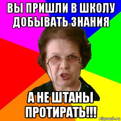 вы пришли в школу добывать знания а не штаны протирать!!!, Мем Типичная училка