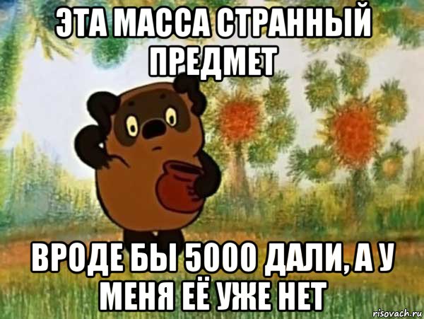 эта масса странный предмет вроде бы 5000 дали, а у меня её уже нет, Мем Винни пух чешет затылок