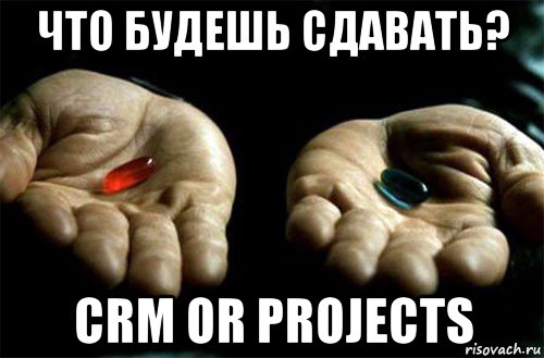 что будешь сдавать? crm or projects, Мем выбери таблетку