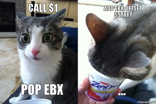 call $1 pop ebx add ebx, offset $start ...