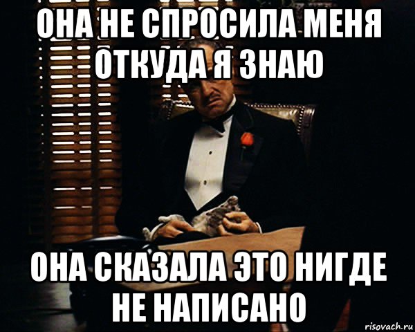 она не спросила меня откуда я знаю она сказала это нигде не написано, Мем Дон Вито Корлеоне