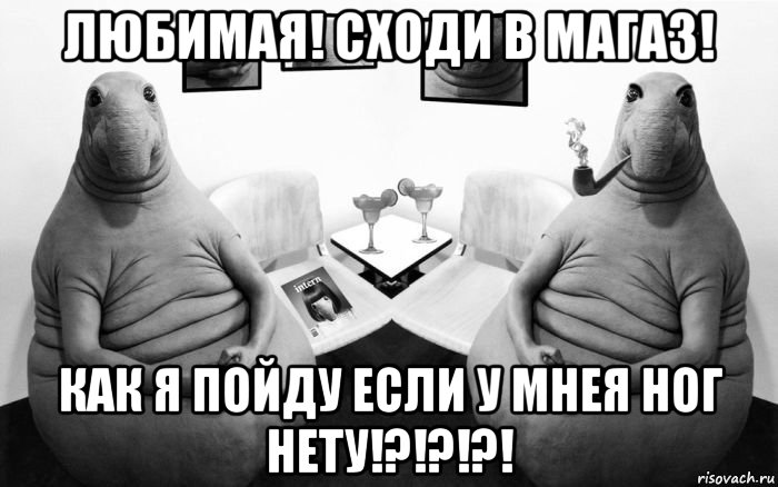 любимая! сходи в магаз! как я пойду если у мнея ног нету!?!?!?!