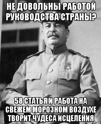 не довольны работой руководства страны? 58 статья и работа на свежем морозном воздухе творит чудеса исцеления, Мем   Сталин в фуражке