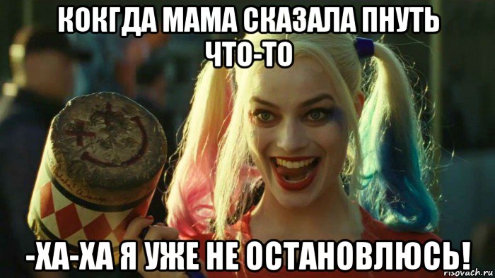 кокгда мама сказала пнуть что-то -ха-ха я уже не остановлюсь!, Мем    Harley quinn