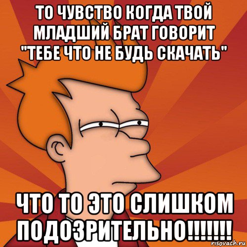 то чувство когда твой младший брат говорит "тебе что не будь скачать" что то это слишком подозрительно!!!!!!!, Мем Мне кажется или (Фрай Футурама)