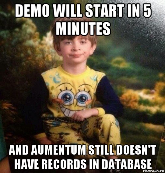 demo will start in 5 minutes and aumentum still doesn't have records in database