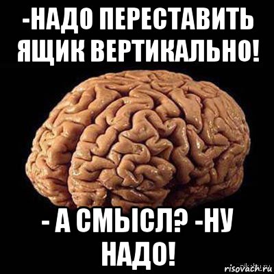 -надо переставить ящик вертикально! - а смысл? -ну надо!, Мем мозг