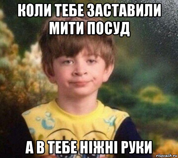 коли тебе заставили мити посуд а в тебе ніжні руки, Мем Недовольный пацан