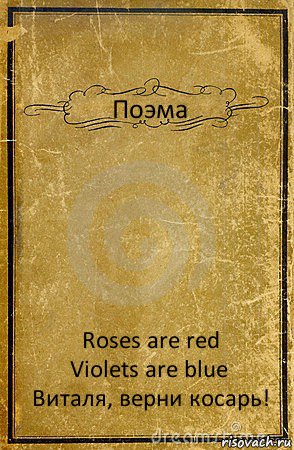 Поэма Roses are red
Violets are blue
Виталя, верни косарь!, Комикс обложка книги