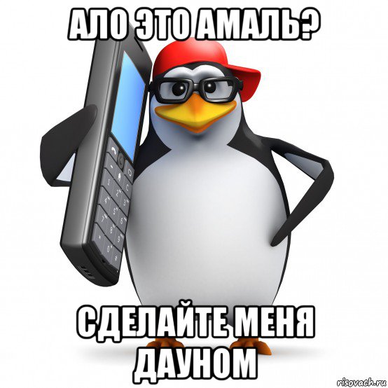 ало это амаль? сделайте меня дауном, Мем   Пингвин звонит