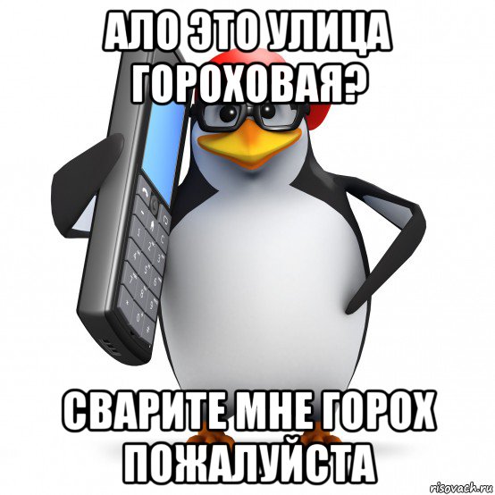 ало это улица гороховая? сварите мне горох пожалуйста, Мем   Пингвин звонит