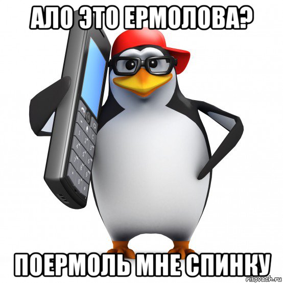 ало это ермолова? поермоль мне спинку, Мем   Пингвин звонит