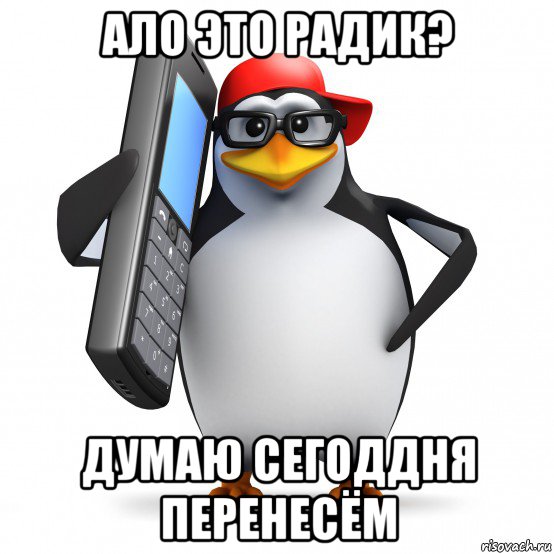 ало это радик? думаю сегоддня перенесём, Мем   Пингвин звонит