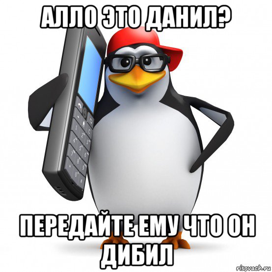 алло это данил? передайте ему что он дибил, Мем   Пингвин звонит