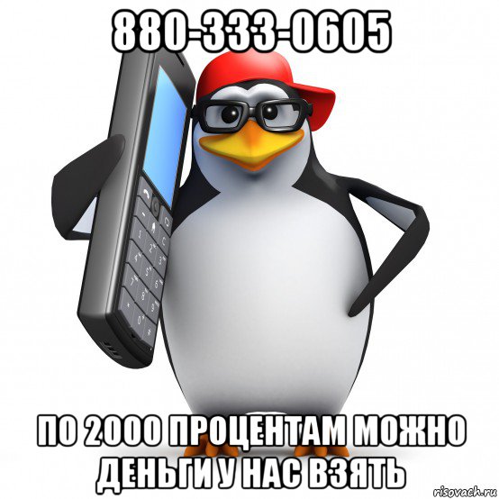 880-333-0605 по 2000 процентам можно деньги у нас взять, Мем   Пингвин звонит