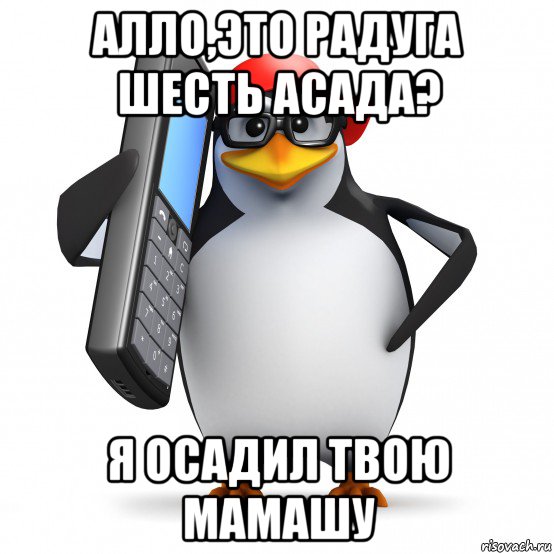 алло,это радуга шесть асада? я осадил твою мамашу, Мем   Пингвин звонит