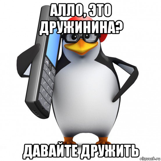 алло, это дружинина? давайте дружить, Мем   Пингвин звонит