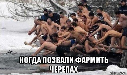  когда позвали фармить черепах, Мем прыгают в воду