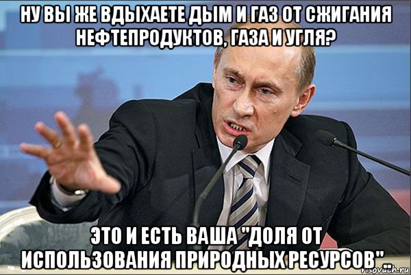 ну вы же вдыхаете дым и газ от сжигания нефтепродуктов, газа и угля? это и есть ваша "доля от использования природных ресурсов"..