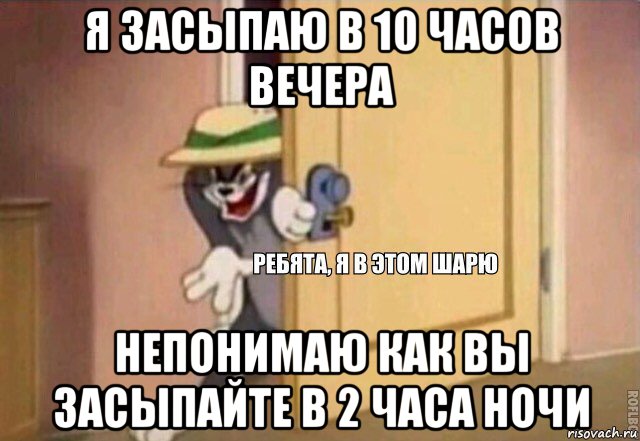 я засыпаю в 10 часов вечера непонимаю как вы засыпайте в 2 часа ночи, Мем    Ребята я в этом шарю