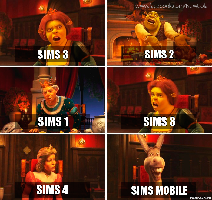 Sims 3 Sims 2 Sims 1 Sims 3 Sims 4 Sims mobile, Комикс Шрек-Осел Мем-генератор NewCola