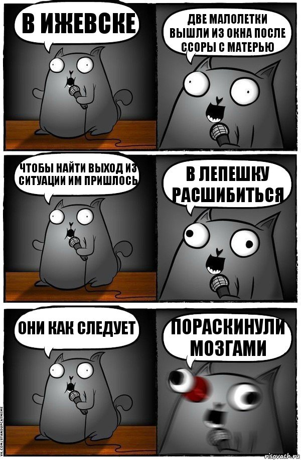 В ижевске Две малолетки вышли из окна после ссоры с матерью Чтобы найти выход из ситуации им пришлось В ЛЕПЕШКУ РАСШИБИТьСЯ они как следует пораскинули мозгами, Комикс  Стендап-кот